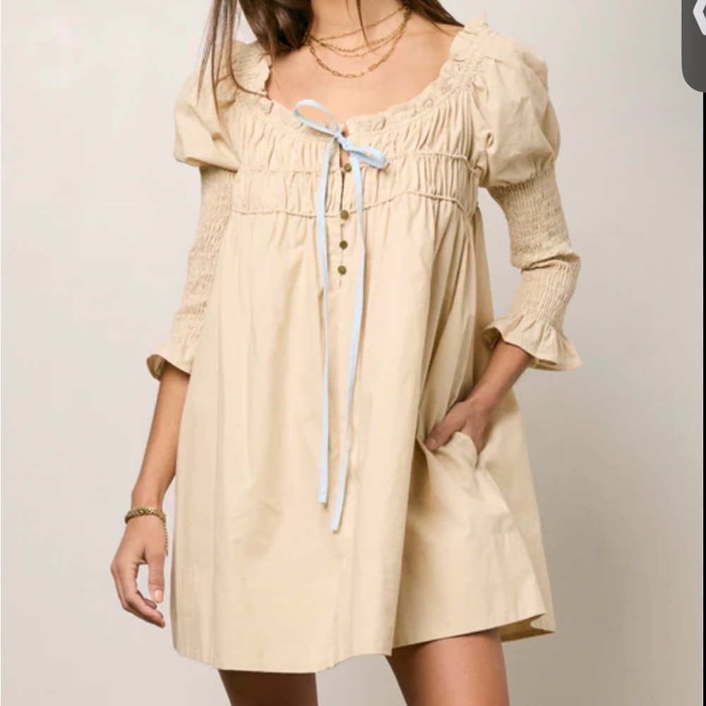 bohme Cream Smocked Babydoll Dress